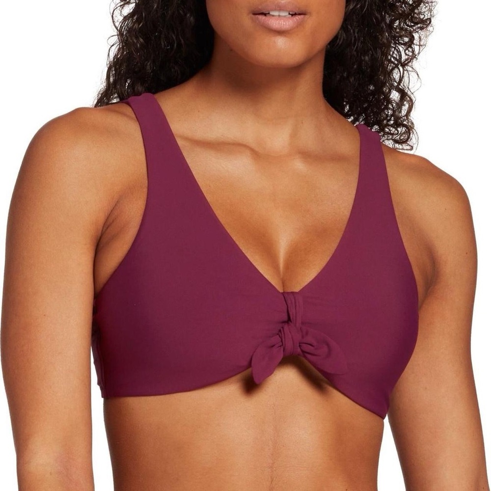 CALIA Tie Front Bikini Top in Purple Potion Sz L Large Chest Whimsy Surf Beach